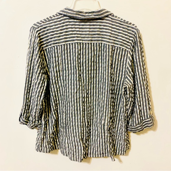 Anne Klein Metallic Gold Gray Striped Zip Front Blouse 3/4 Sleeve Top - XL - Picture 3 of 9